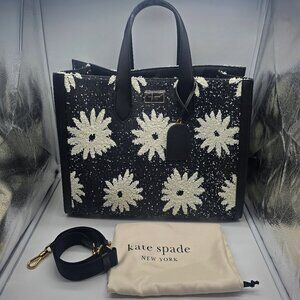 Kate Spade Manhattan Floral Straw Large Tote KF846 Black Multi